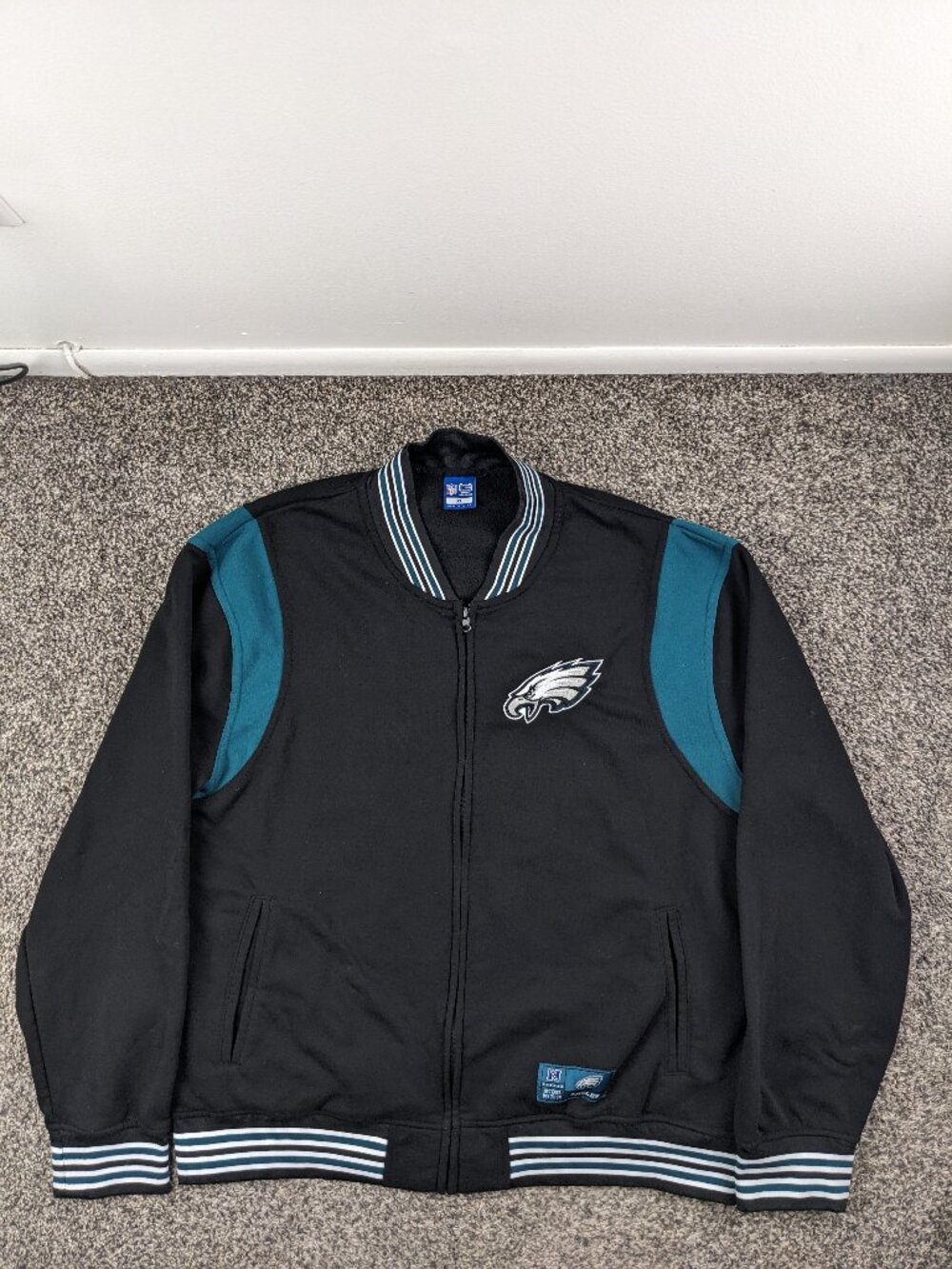 Philadelphia Eagles Bomber Jacket Ultra Game Fleece Lined Black Mens XL